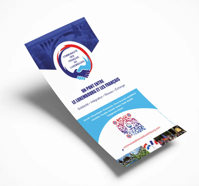 Création d'un flyer DL pour une organisation bénévole au Luxembourg, par le studio e-conique communication.
