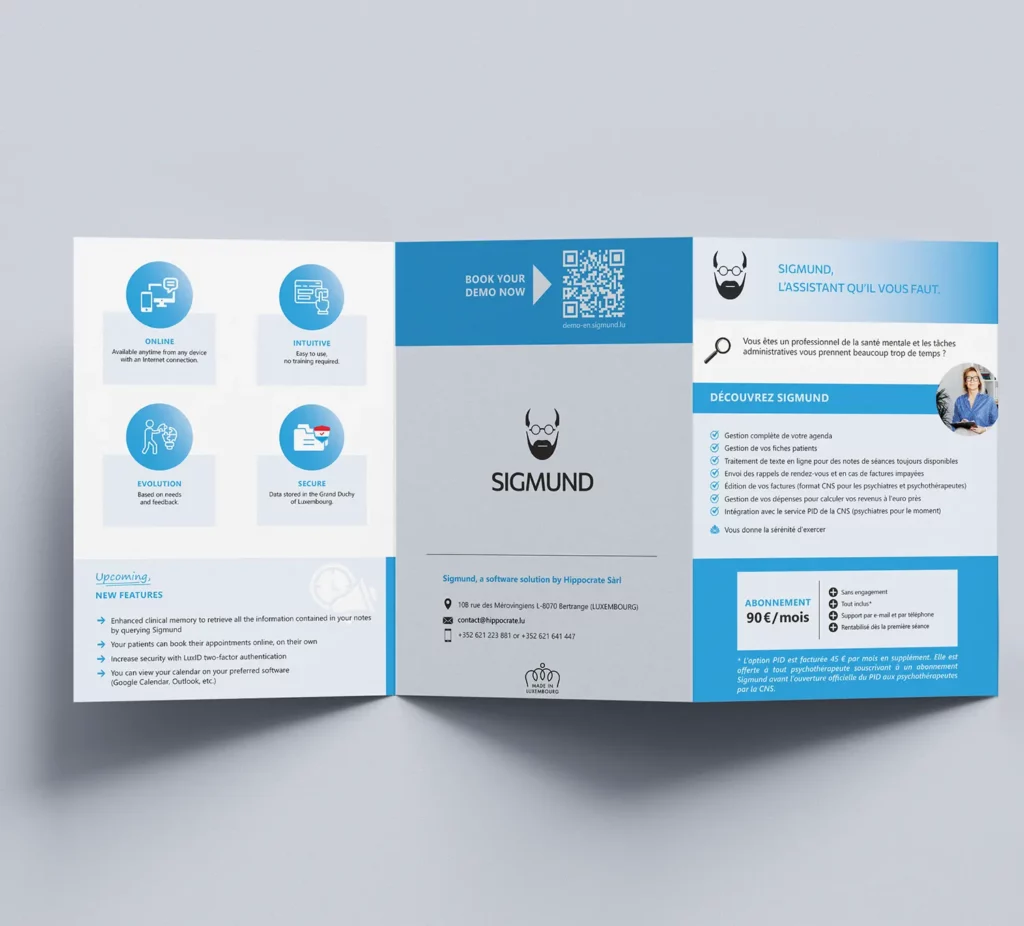 Un dépliant sur mesure bilingue pour promouvoir une application médicale luxembourgeoise.