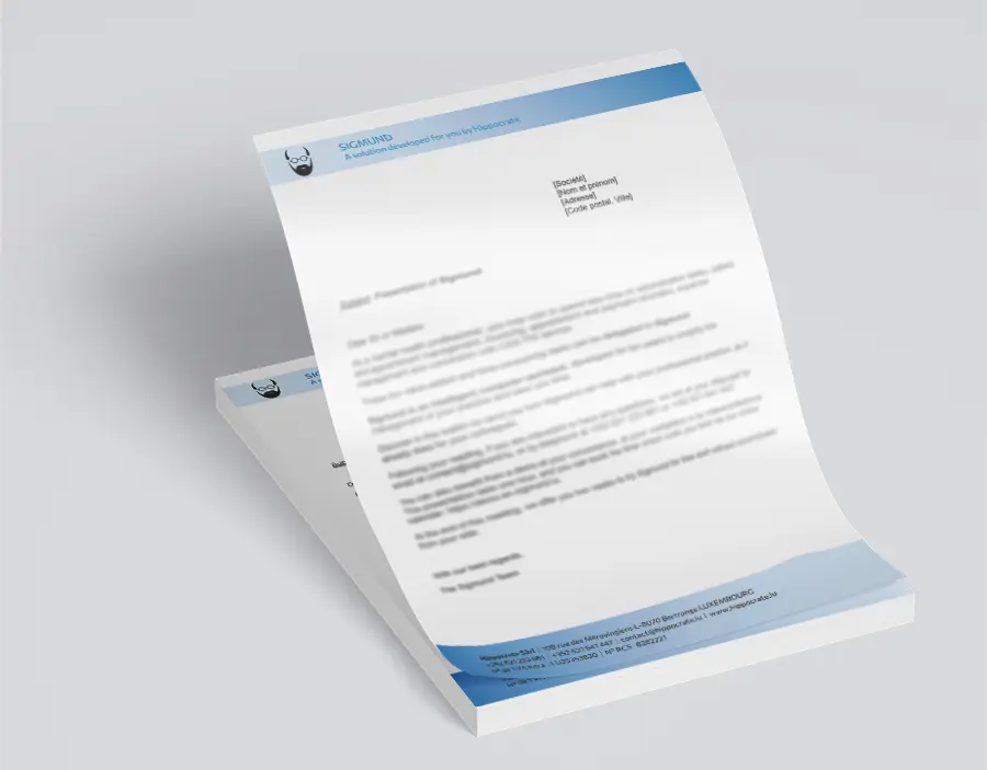 Création d'un papier-entête pour la société Hippocrate à Bertrange, Luxembourg.